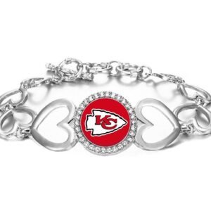 Chiefs Silver Heart Chain Crystal Halo Bracelet With Adjustable T-Bar Clasp