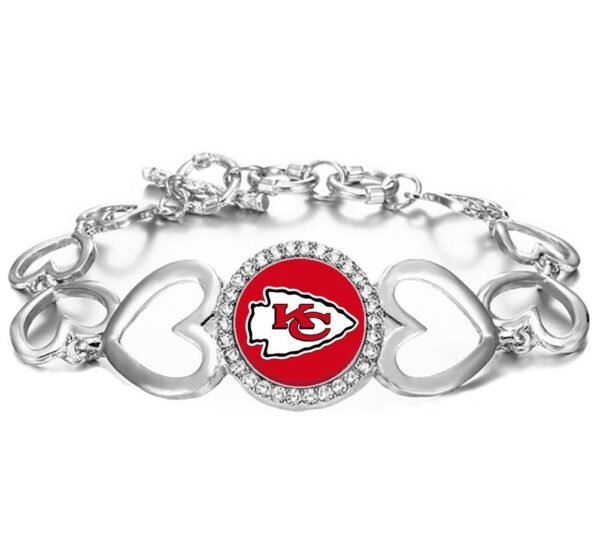 Chiefs Silver Heart Chain Crystal Halo Bracelet With Adjustable T-Bar Clasp
